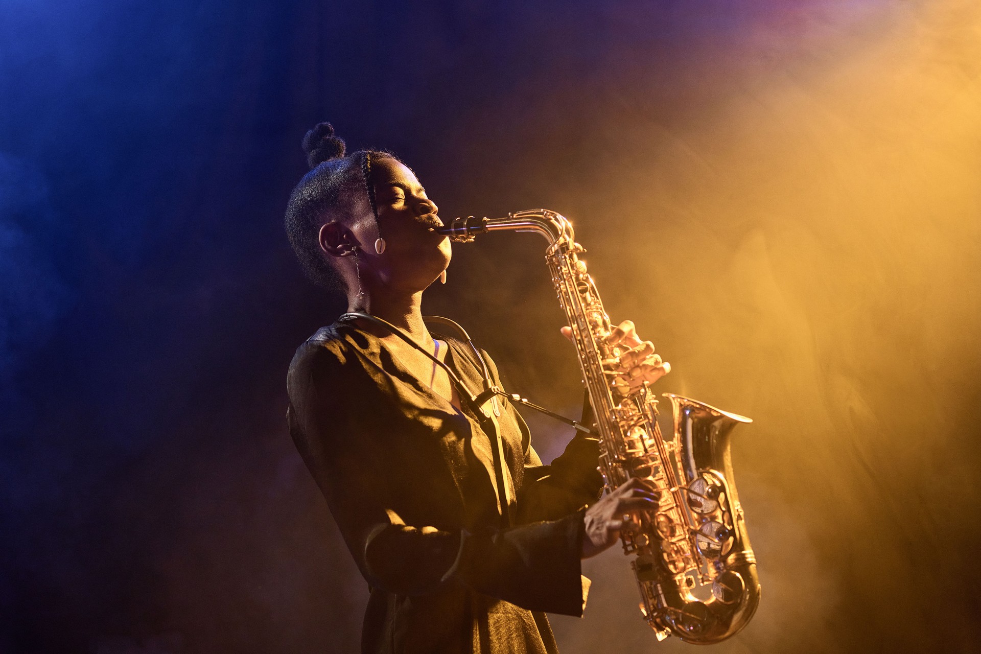 Black Woman Performing in Jazz Nightclub